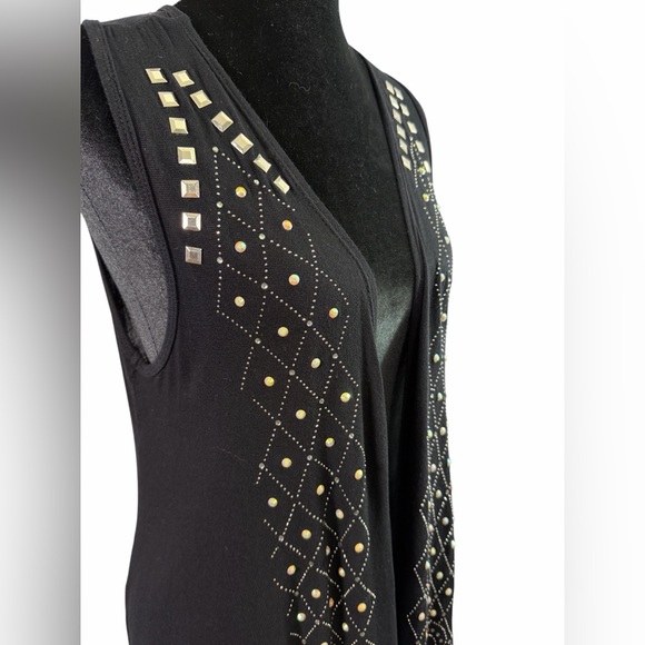 Vocal Black Long Vest with Rhinestone & Metal Studded Design, Size Large - Picture 2 of 9